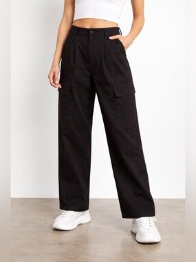 Hunter & Brown Juniors‎ Sz Small Black Pleated Wide Leg Cargo Grunge Goth Skater